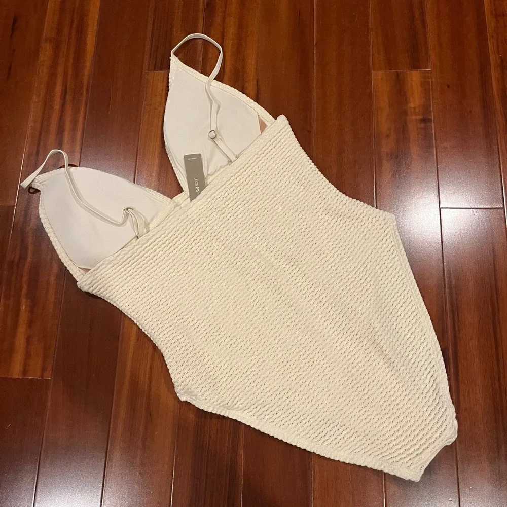 J Crew Crochet Swimsuit One Piece Swim Textured Ivory‎ Cream C1290 New Size 14